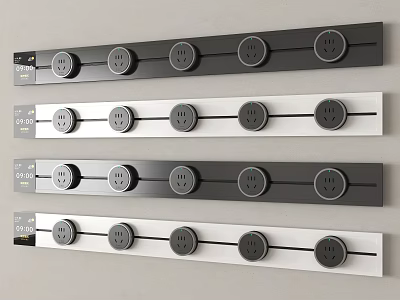 Modern Multiple Sleek Black And Silver Switch Panels With Wall Mounted Switches And Sockets 3d model