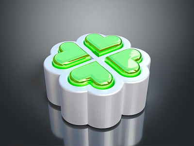 Shiny Green Heart Shaped Four Leaf Clover With White Base And Glossy Finish 3d model