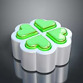 Shiny Green Heart Shaped Four Leaf Clover With White Base And Glossy Finish