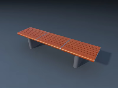 Outdoor Bench Wooden Slat Seat And Metal Legs For Garden Park 3d model