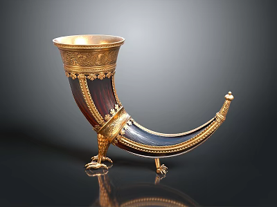 Horn Shaped Decorative Container with Gold Accents and Ornate Base for Home Decor 3d model