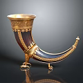 Horn Shaped Decorative Container with Gold Accents and Ornate Base for Home Decor