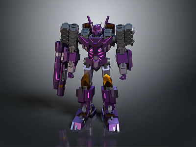 Purple Mechanical Robot 3D Render With Standing Pose And Detailed Armor Design 3d model