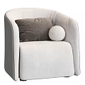Modern Light Colored Single Seater Sofa With Curved Arms Geometric Pattern And White Round Cushions
