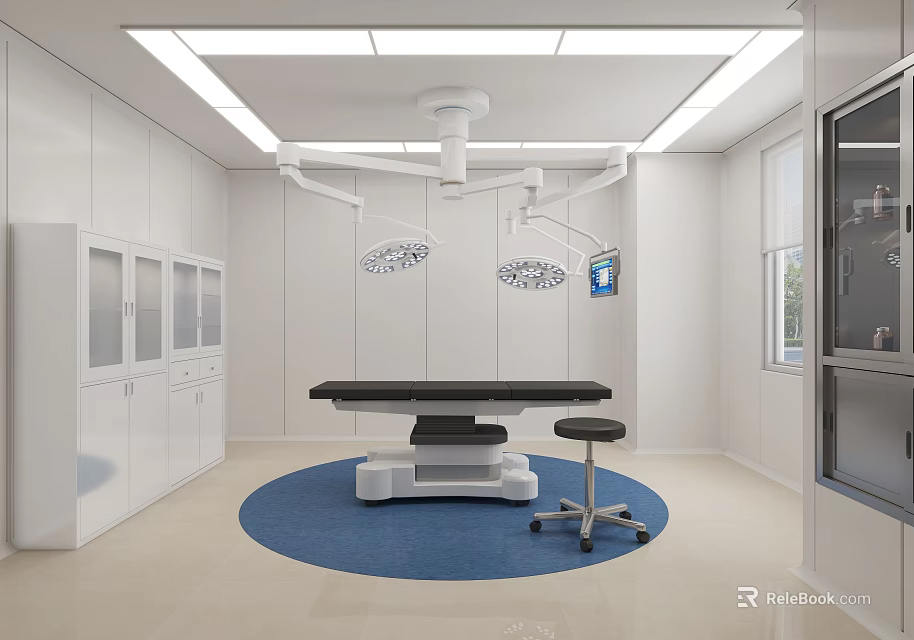 Hospital Outpatient Operating Room Interior With Lights Table And Cabinets 3d model 