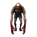 Hunched Menacing Creature With Pale Skin Bloodstained Body And Green Shorts Posture
