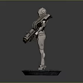 Game Movie Character With Mechanical Body Glowing Blue Lights And Robotic Arms Standing On Base