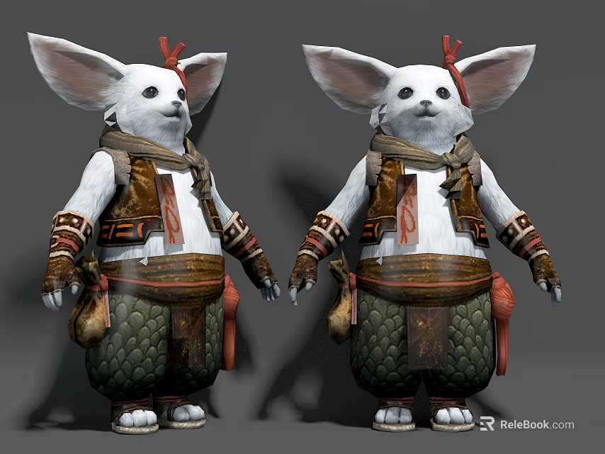 Game and Movie Rabbit Like Character With Large Ears Red Decorations Brown Vest Green Pants 3d model 