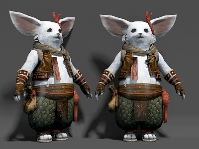 Game and Movie Rabbit Like Character With Large Ears Red Decorations Brown Vest Green Pants 3d model