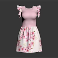 Elegant Pink Dress with Ruffle Sleeves and White Base Pink Floral Pattern