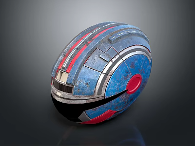 Blue And Red Metallic Sphere Object With Silver Stripes And Textured Surface 3d model