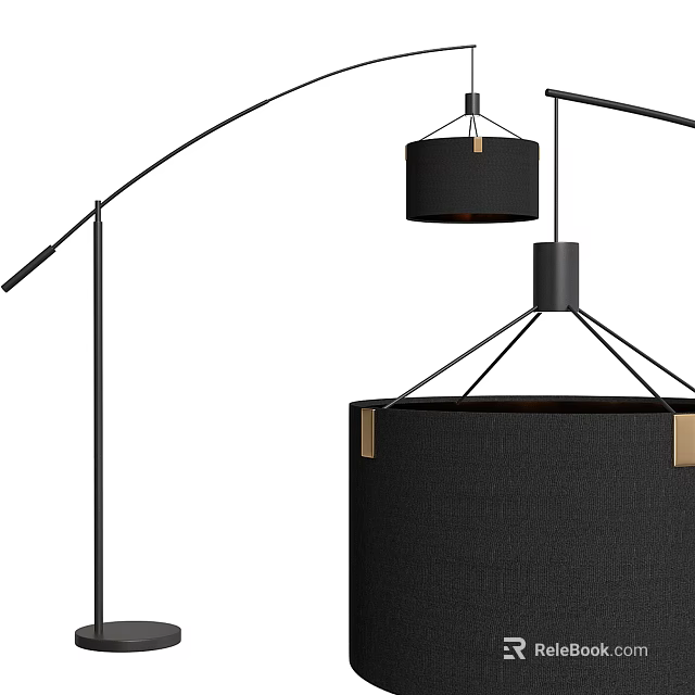 Modern Black Floor Lamp With Fabric Shade And Metal Stand Design 3d model 