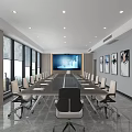 Modern Conference Room Interior With Long Table Comfortable Chairs And Large Screen 3d model