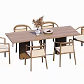 Dining Table and Chair Log Rattan Chair Furnishings Long Tableware Solid Wood Table and Chair Vase Meeting Table and Chair 3d model