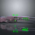 Futuristic Sci Fi Gun Design With Metallic Body Green Glowing Accents And Targeting Reticles