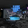 Modern Exhibition Space With Geometric Structures Blue Lighting And Interactive Globe 3d model