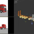 Red Flatbed Utility Truck with Multiple Wheels for Heavy Duty Transport