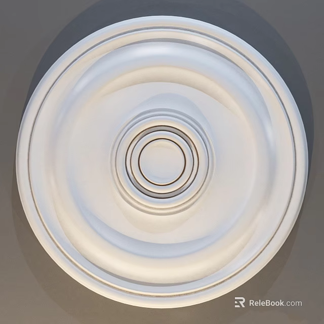 Elegant White Round Decorative Ceiling Medallion With Concentric Circular Patterns 3d model 