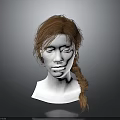 Realistic Human Head Model With White Face And Long Red Braided Hair