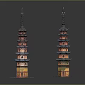 Twin Traditional Chinese Pagodas With Colorful Multi tiered Structure And Spire Tops