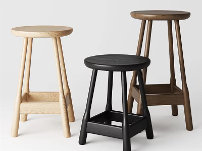 Modern Minimalist Bar Stools In Light Wood Black And Dark Wood Designs 3d model