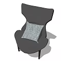 Modern Stylish Accent Chair With Wingback Design Checkered Cushion And Wooden Legs