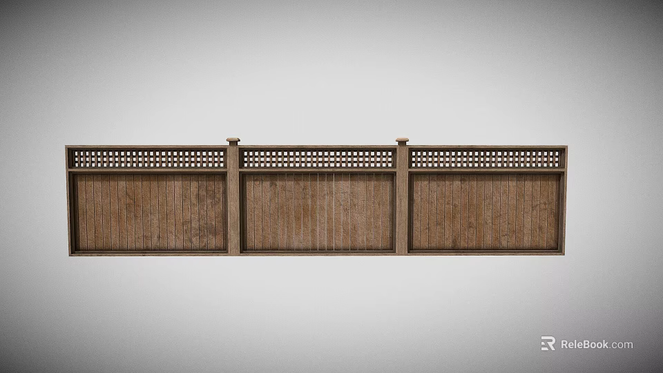 Rustic Stone And Wood Fence With Decorative Lattice Top And Panel Design Details 3d model 