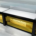 Modern Display Shelves With Black Frame White Top And Golden Pattern Lighting 3d model