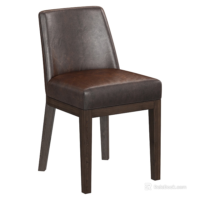 Brown Leather Upholstered Dining Chair With Wooden Legs And Modern Design 3d model 