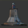 Lighthouse Brick Tower Structure With Red White Light Room And Grass Base
