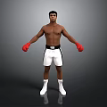 Shirtless Man Wearing Red Boxing Gloves White Shorts And White Sneakers Standing Against Gray Background