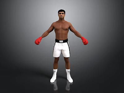 Shirtless Man Wearing Red Boxing Gloves White Shorts And White Sneakers Standing Against Gray Background 3d model