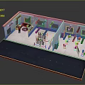 Cartoon Scene Of Indoor Layout With Multiple Sections People Standing And Seating Facilities