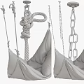 Hanging Hammock Chairs With Blue Patterned And Beige Soft Fabric And Leather Accents