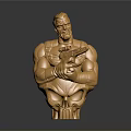 Golden Muscular Man Statue Holding Weapon With Skull Base Design