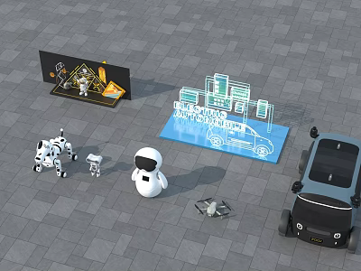 Smart Robots Drone Intelligent Car And Digital Urban Technology 3d model