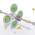 Futuristic Translucent Mechanical Structure With Green Circular Components And Yellow Aircraft 3d model