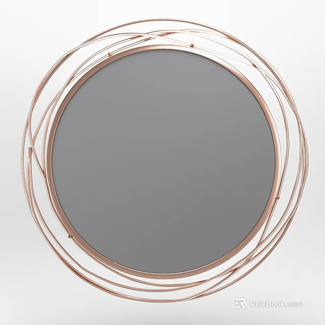 Round Modern Mirror with Rose Gold Metal Frame and Intertwined Circular Design 3d model 