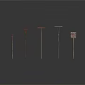 Metal Pole Equipment With Various Top Structures Arranged On Dark Background