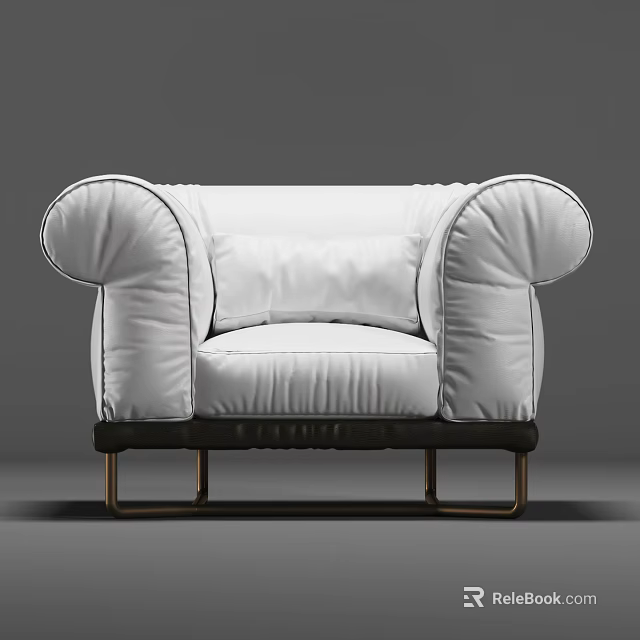 White Single Sofa With Soft Upholstery Plush Armrests And Metal Legs 3d model 