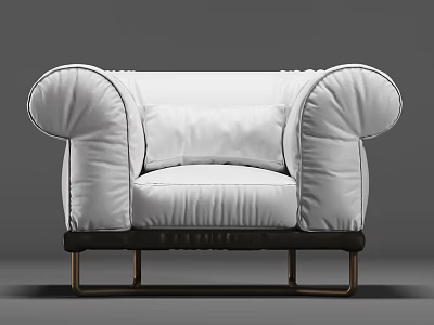 White Single Sofa With Soft Upholstery Plush Armrests And Metal Legs 3d model