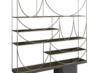 Sleek Modern Shelving Unit With Curved Metal Frame And Multiple Black Display Shelves 3d model