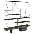 Sleek Modern Shelving Unit With Curved Metal Frame And Multiple Black Display Shelves