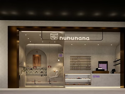 Nununana Milk Tea Shop Storefront With Modern Interior Counter And Display Shelves 3d model