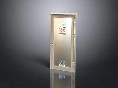 Industrial Metal Door With Warning Sign And Transparent Safety Panel 3d model