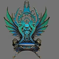 Ornate Chair With Green Winged Back Blue Body And Lion Head Base