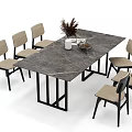 Marble Dining Table Set With Chairs Vase Dried Plants And Magazines 3d model