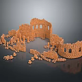 Detailed Ancient Brick Ruins With Circular Arches Walls And Scattered Bricks