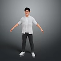 Man Wearing White Shirt Black Pants White Shoes And Glasses Standing With Arms Outstretched