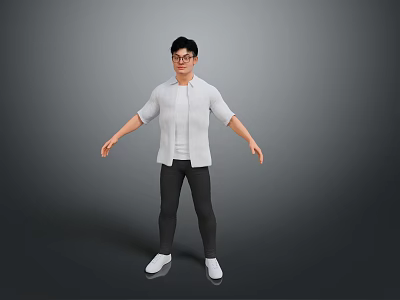 Man Wearing White Shirt Black Pants White Shoes And Glasses Standing With Arms Outstretched 3d model